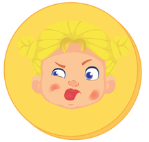 llustration of a young girl sticking her tongue out with an angry expression against a yellow background