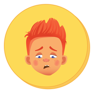 Illustration of a young boy with a sad expression against a yellow background