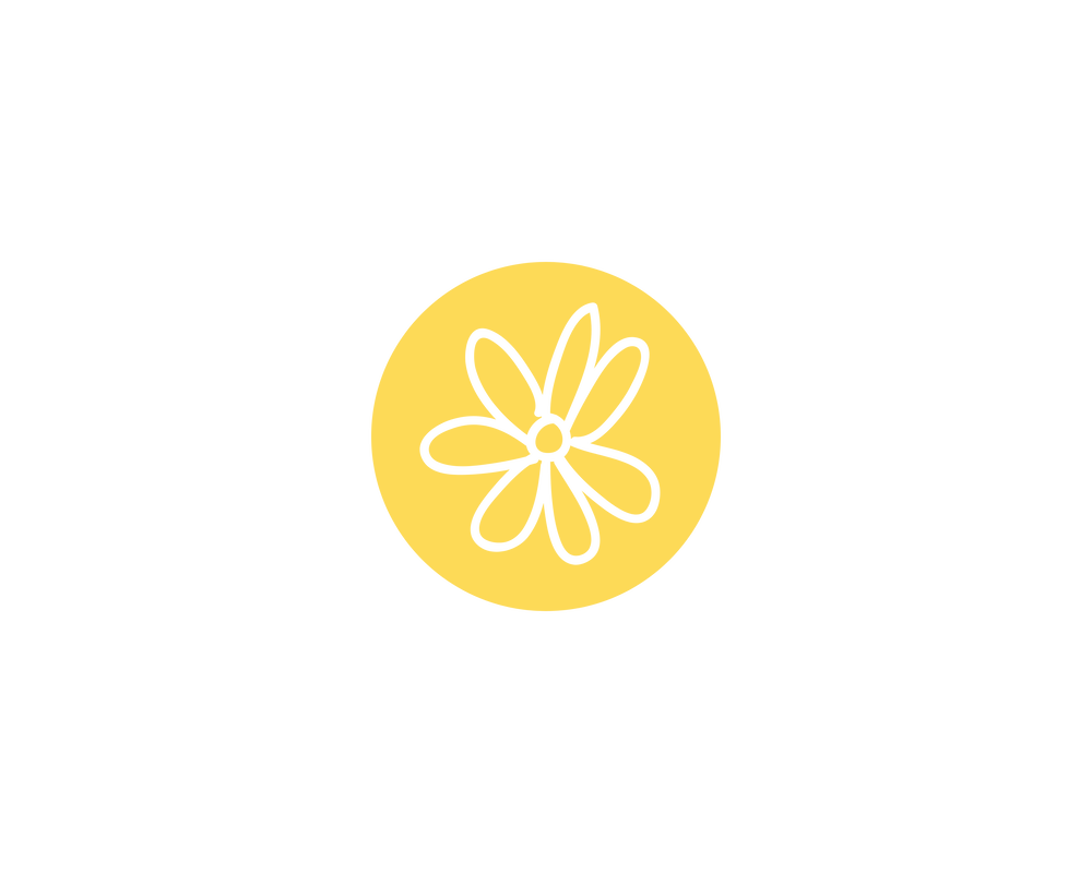 A yellow circle with a flower drawn in the center